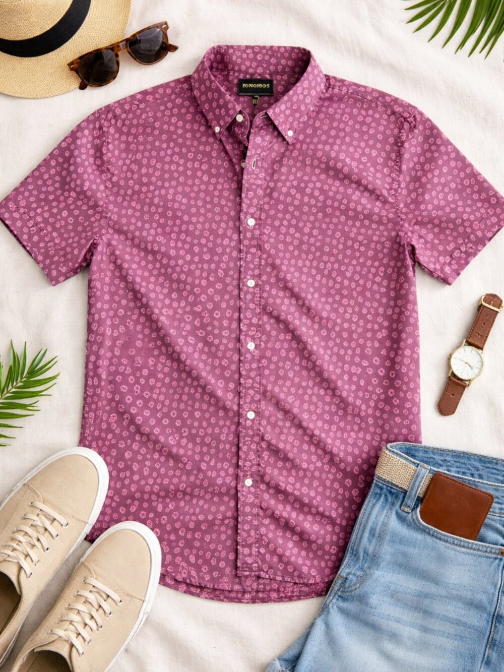 Bonobos Pineapple Print Shirt Men’s XL Slim Fit Burgundy Pink Tropical Button - Picture 2 of 5